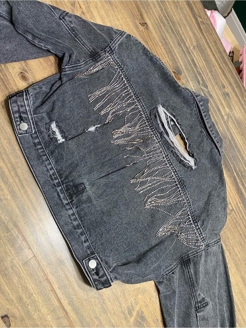 Cropped Distressed Black Denim Jean Jacket